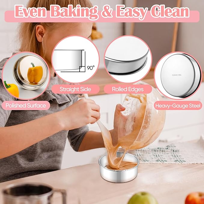 E-far Small Cake Pans Set of 2, 5 Inch Stainless Steel Mini Round Baking Pan Tins - Non-Toxic & Leak-Proof Cake Mold for Smash Birthday Layer Tiered Cheesecake, Easy Clean & Dishwasher Safe