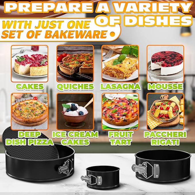 Spring Form Pan for Cheesecake - Leak Resistant Springform Pan Set, Easy-Open Latch, Removable Bottom, Clean Release, Nonstick Round Cake Pans Set, 60 Parchment Liners, Great as Kitchen Gifts for Mom