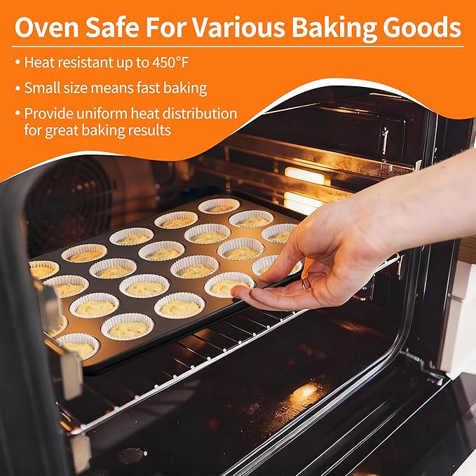 TeamFar 2 Pack Mini Muffin Pan, 24-Cup Non-Stick Carbon Steel Cupcake Tray Tin for Baking, Small Cup Cake Bakeware for Bite-Sized Cheesecake Tart Quiches, Even Baking & Effortless Release & Easy Clean