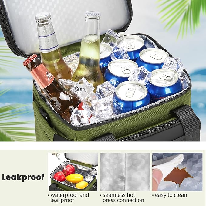 holuxer Insulated Lunch Bag & Lunch Box for Men - Double Deck Reusable Lunch Bag for Women Tote Cooler Bag Leakproof Soft Expandable - Large Lunchbox for Work/Adult/Picnic/Outdoor (Green，15L)