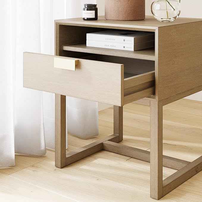 Nathan James Luke Modern Nightstand Side Accent or End Table with Storage Drawer, 1, Light Brown