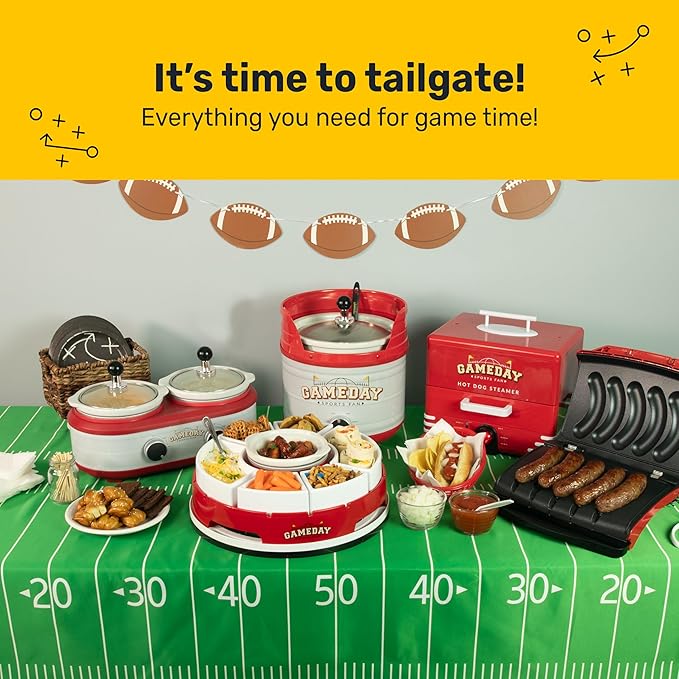 Nostalgia Game Day Sausage and Brat 5 Link Electric Grill with Oil Drip Tray, Carry Handle, and Cord Storage, Cooks Beef, Turkey, Chicken, Veggie Sausages, or Hot Dogs