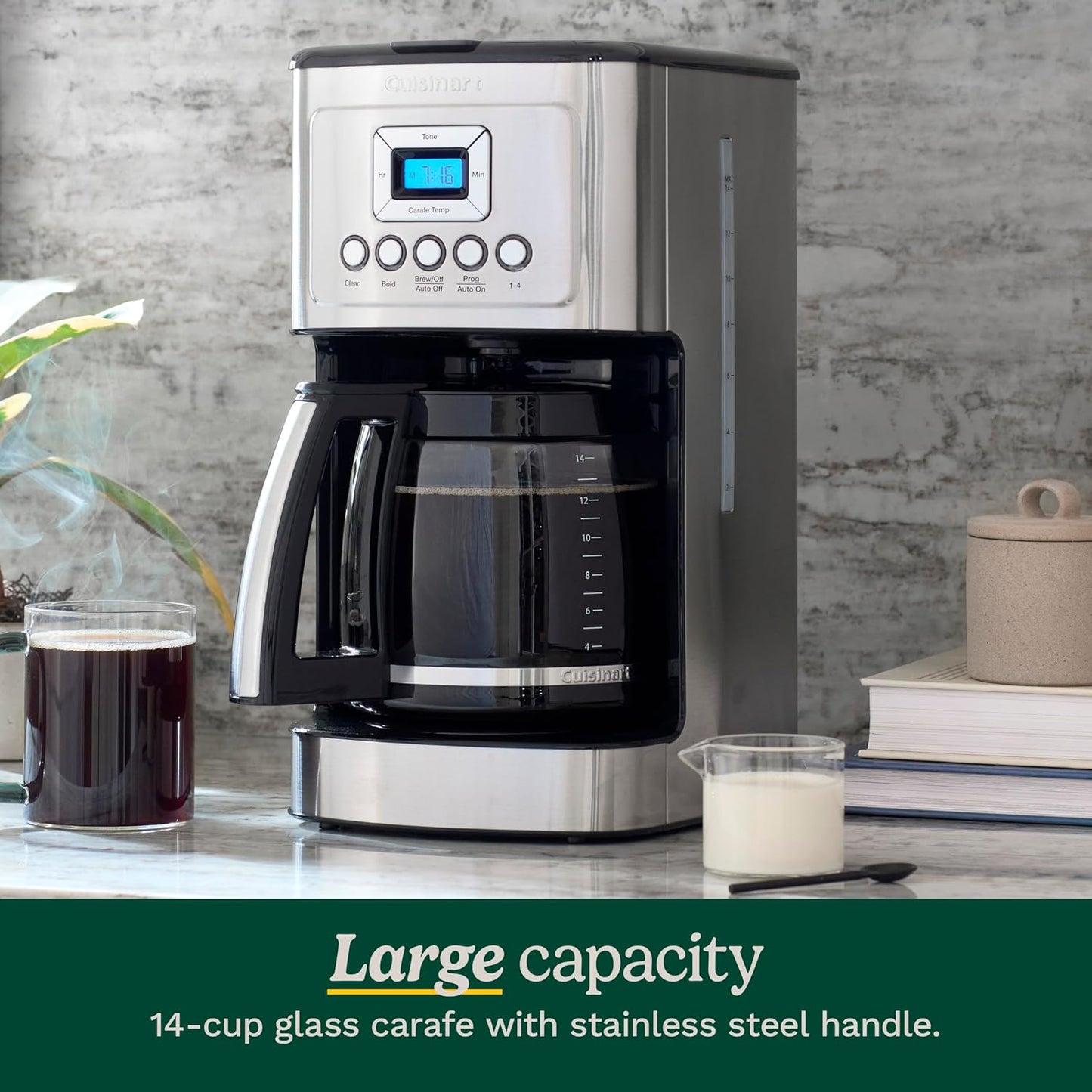 Cuisinart 14-Cup Coffee Maker, Programmable PerfecTemp Glass Carafe Coffee Machine with 1-4 Cup Setting, Brew Strength Control and Brew Pause, Stainless Steel, DCC-3200NAS