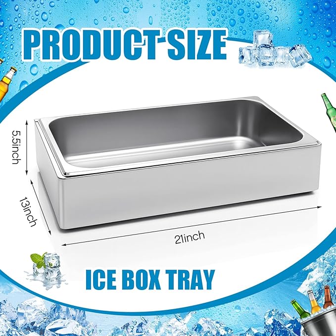 Ice Housing Bin with Removable Tray Ice Holder Container Wine Beer Champagne Drink Bucket Beverage Tub for Freezer Display Buffet Bar Counter Party Drink Chiller(Stainless Steel,21" X 13" X 5.5")