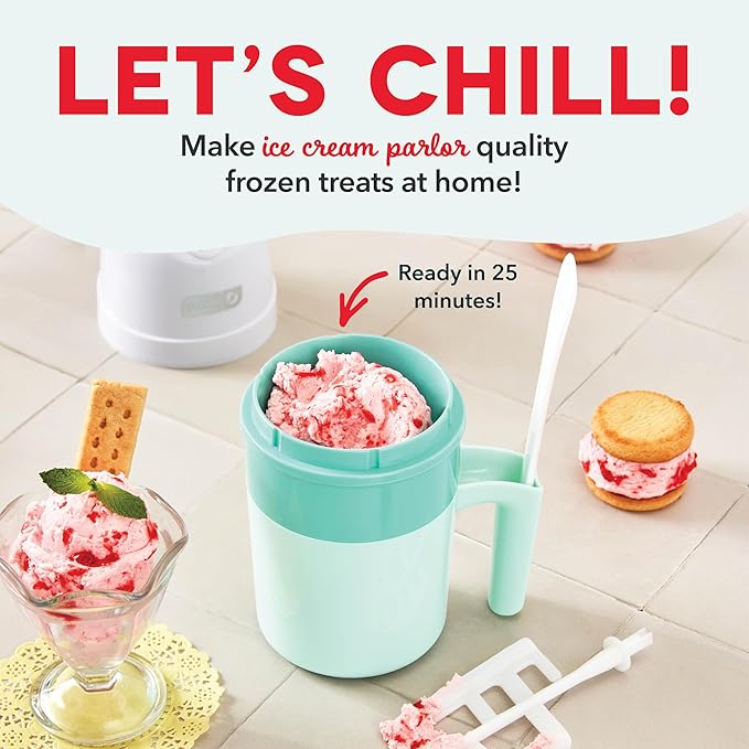 Dash My Pint Ice Cream Maker - Compact & Convenient Single-Serving Ice Cream Maker - Makes Gelato, Sorbet & Frozen Yogurt - 1.6 Cups, Aqua