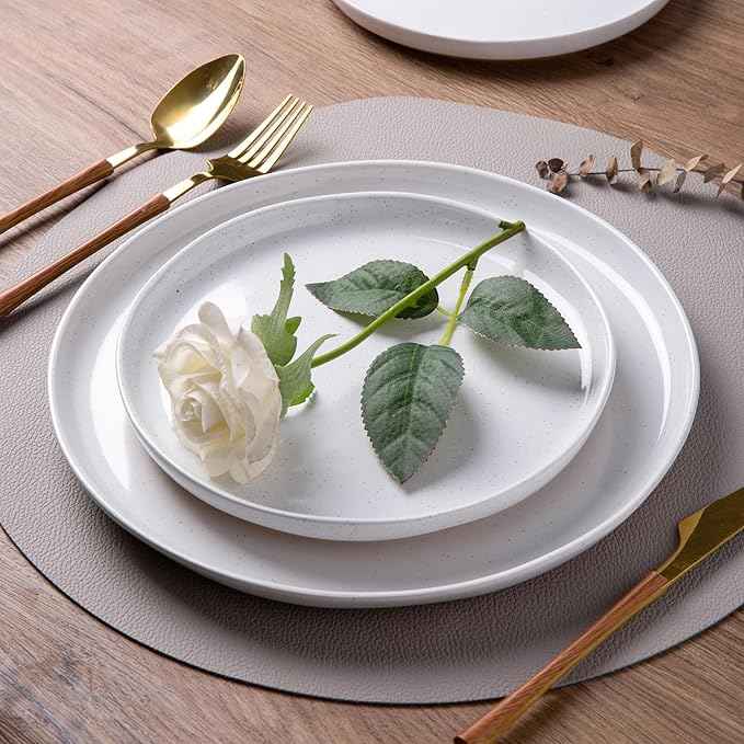 AmorArc Ceramic Dinnerware Sets with Pasta Bowls for 4, Handpainted Plates and Bowls Set with Rustic Terracotta Underside, Scratch Resistant Dishes Set, Dishwasher & Microwave Safe, 16 Pcs