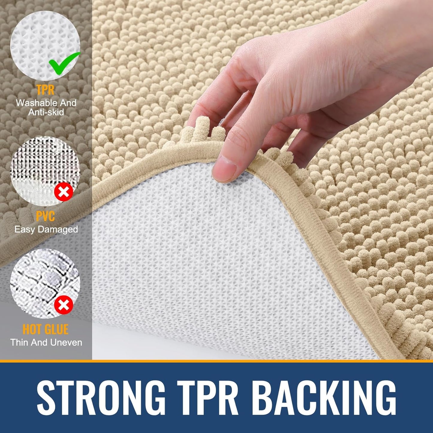 Arotive Bathroom Rugs 30x20, Extra Soft Absorbent Shaggy Chenille Bath Rugs, Machine Washable Rubber Backing Non-Slip Bath Mats for Bathroom Floor Tub and Shower, Home Decor Accessories, Beige