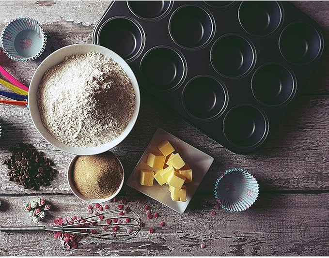 Kingrol 12-Cup Muffin & Cupcake Pans, Set of 3 Baking Pans, Non-stick Bakeware, 1.1" Deep