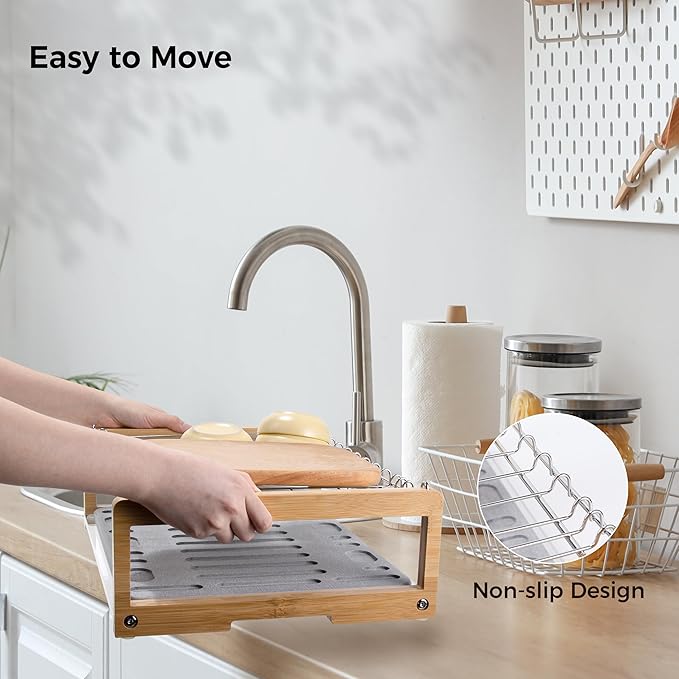 Wealone Stone Dish Drying Mat with Stainless Steel Dish Rack, Super Absorbent Diatomaceous Earth Dish Drying Mat, Large Size Stone Drying Mat, Fast Drying Dish Racks for Kitchen Counter