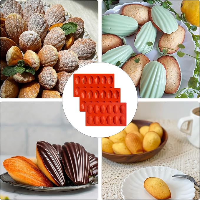 Madeleine Pans for Baking, 12-Cavity Non-Stick Silicone Madeleine Cookies Trays for Baking, 3Pcs Shell Shape Madeleine Mold Cake Pans (Mini(12-Cavity))
