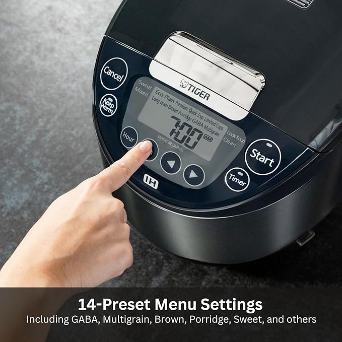 Tiger JPW-H10U Induction Heating Rice Cooker and Warmer with 14 Menu Presets and LCD Display (5.5-Cup, Mauve Black)