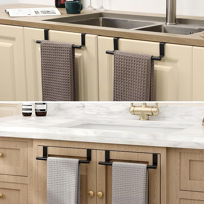KES Over The Door Towel Rack, Over Cabinet Towel Bar Kitchen Bathroom Towel Holder Storage Dish Towel Holder, Over Cabinet Cupboard Door Towel Bar, Matte Black 2 Pack, KTH500S26-BK-P2