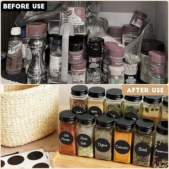 6Pcs Spice Jars with Label, 4oz Empty Square Seasoning Containers, Spice Jars with Shaker Lids, Small Spice Bottles for Salt, Herbs, Sugar, Pepper, Seasoning Jars for Spice Rack, Cabinet, or Drawer