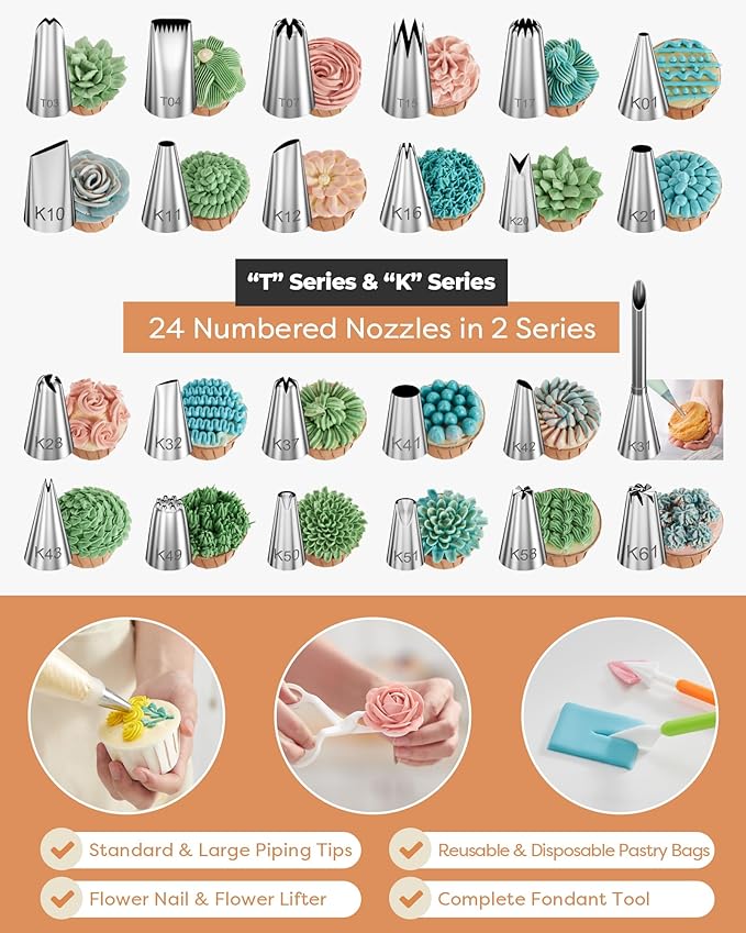 Kootek 700pcs Cake Decorating Kit, Baking Supplies with Springform Pans, Cake Turntable for Decorating, Piping Tips Set, Pastry Bags, and More Baking Tools for Mother's Day