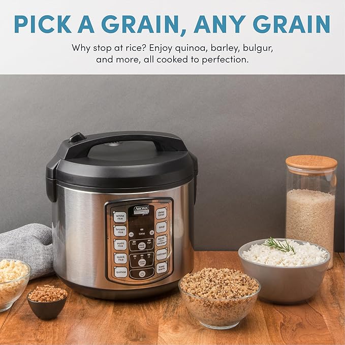 Aroma Housewares Professional Plus ARC-5000SB 20 Cup (Cooked) Digital Rice Cooker, Food Steamer, Slow Cooker, Stainless Exterior/Nonstick Pot, Silver, Black, 10-cup uncooked/20-cup cooked/4QT