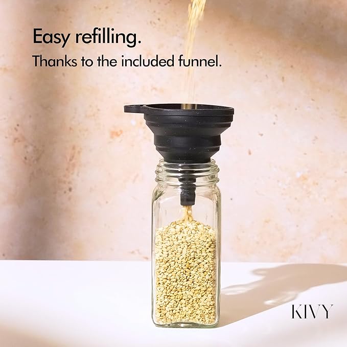 KIVY Glass Spice jars with Label & Shaker Lids [24x 4oz] Airtight Seasoning Containers for Cabinet & Drawer - Empty Spice Bottles - Seasoning jars with labels - Spice jars with stainless steel lids