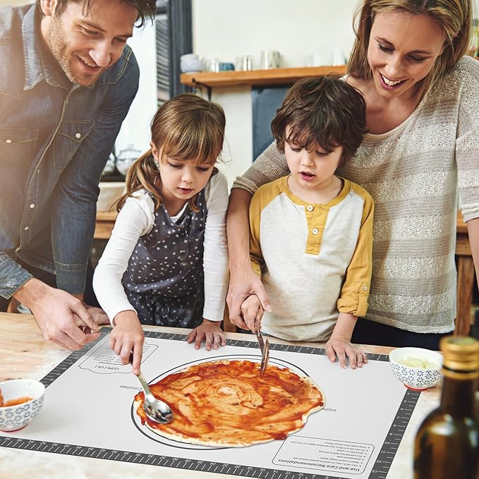Silicone Baking Mat, Non Stick Silicone Pastry Mat for Dough Rolling, Fondant Mat, Pie Crust Pizza, Macaron,Cookie Sheet, Reusable Baking Supplier Tools White Gray 32X24INCH