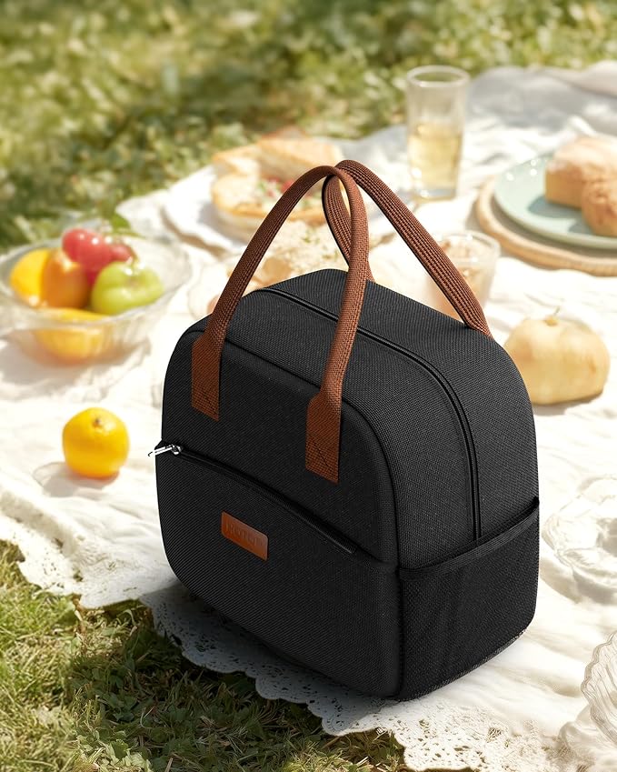 HOTOR Lunch Bag for Women & Men - Wear-Resistant Insulated Lunch Box with Large Capacity, Multi-Functional Cooler Bag for Office, Picnic, Black, 12L, 12.20" x 6.30" x 10.20"