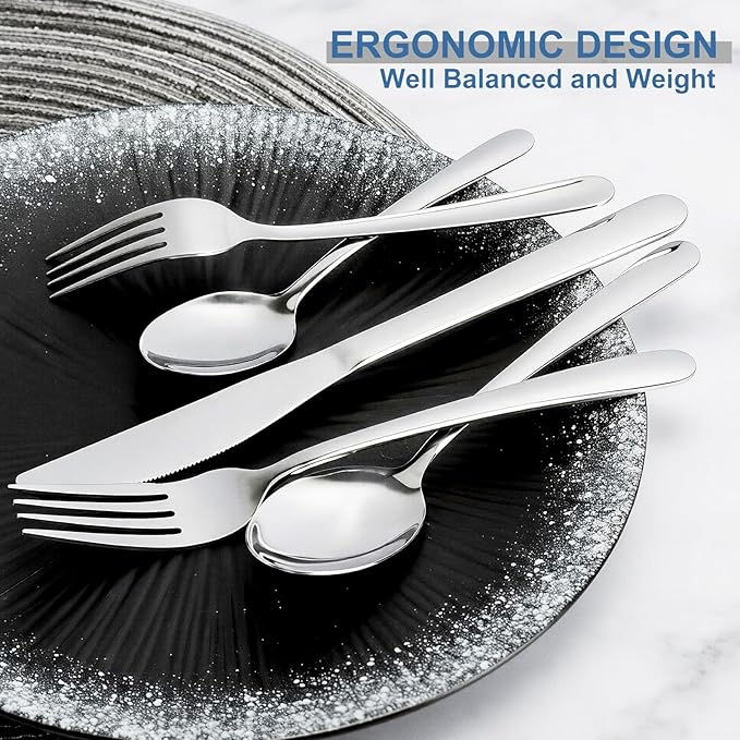 BEWOS Silverware Set for 4-20 Piece Stainless Steel Flatware Set with Spoons, Forks, Knives, Heavy Duty Mirror Polished Flatware for Home, Kitchen, Restaurant, Dishwasher Safe