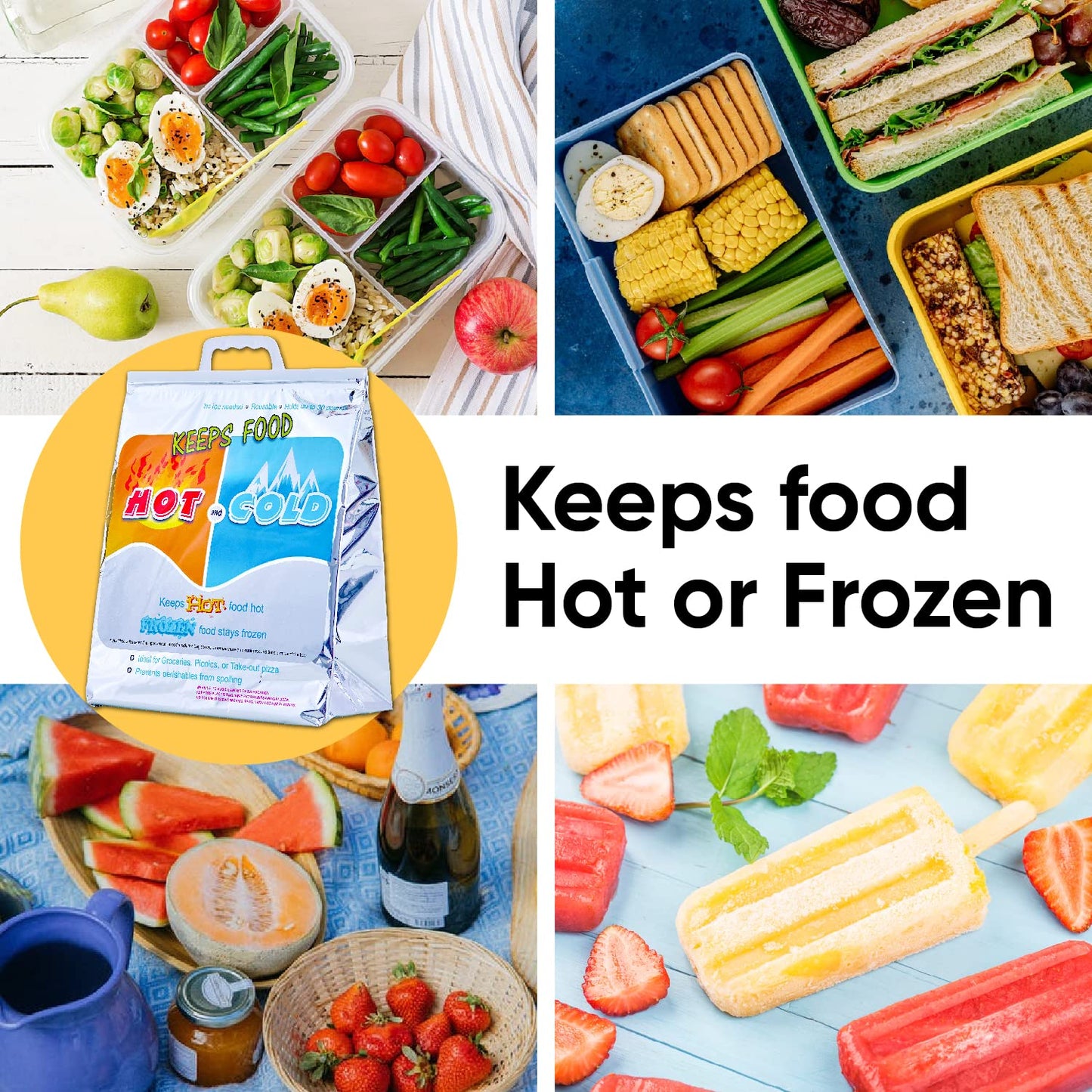 Superio Hot & Cold Insulated Bags for Food Delivery & Grocery Shopping - Reinforced Thermal Lunch Bag (2, 20" x 19")