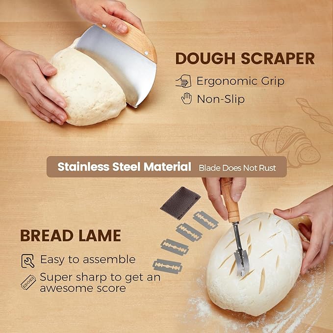 Banneton Bread Proofing Basket - Sourdough Starter Kit Includes 10" Oval Banneton Sourdough Proofing Basket Set of 2, Sourdough Bread Baking Supplies for Making Baking Fermentation