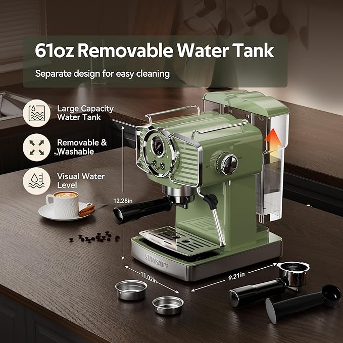SUMSATY Espresso Machine 20 Bar Espresso Maker with Milk Frother Steam Wand, Professional Expresso Machine for Home Cappuccino & Latte Maker, Retro Coffee Maker with 61oz Water Tank, Matcha Green