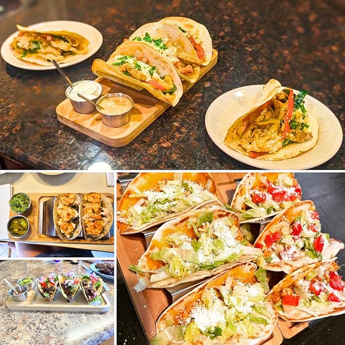 Taco Holder Kit, 3-in-1 Taco Set - Taco Shell Stand + Serving Tray + Sauce Cup, Taco Presentation Rack Plate for Taco Tuesday Bar Party, Gifts for Taco Lovers Holiday Accessories Cinco de Mayo Events