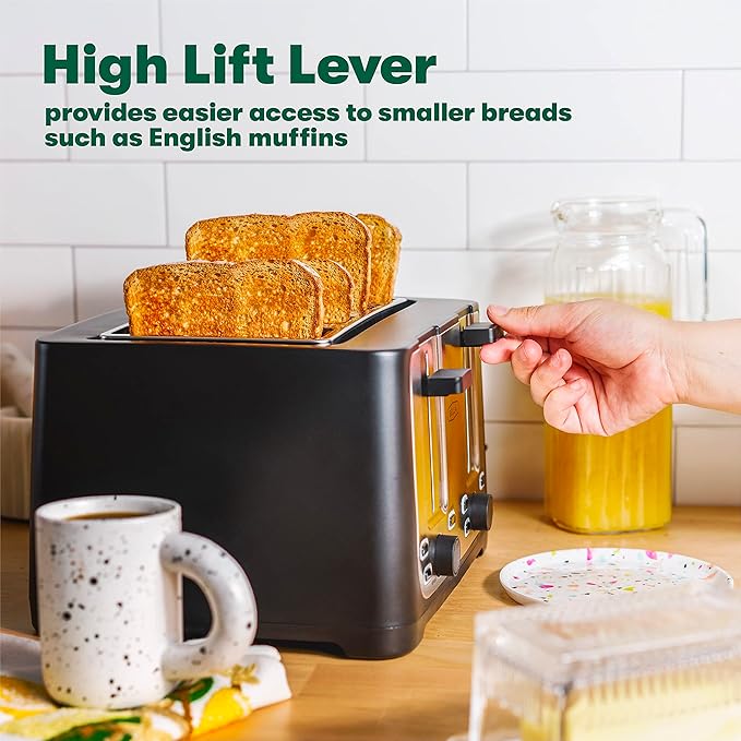 bella 4 Slice Toaster with Auto Shut Off,Extra Wide Slots & Removable Crumb Tray and Cancel,Defrost & Reheat Function,Toast Bread-& Bagel,Black,(Pack of 2)