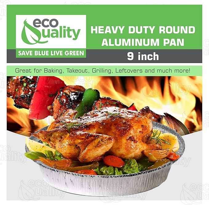 EcoQuality 9" Round Aluminum Foil Pans - Disposable Containers with Foldable Walls for Pie Baking, Cooking, Serving, Reheating, and Storing - Freezer and Oven Safe Tart Pan 100 Pack