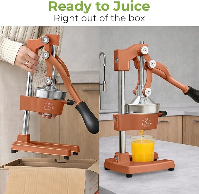 Zulay Kitchen Cast Iron Juicer - Heavy Duty Manual Juicer with Detachable Strainers for Easy Cleaning, Orange Juice Press for Citrus Fruits, Perfect for Bartenders, Juice Lovers & Health Enthusiasts