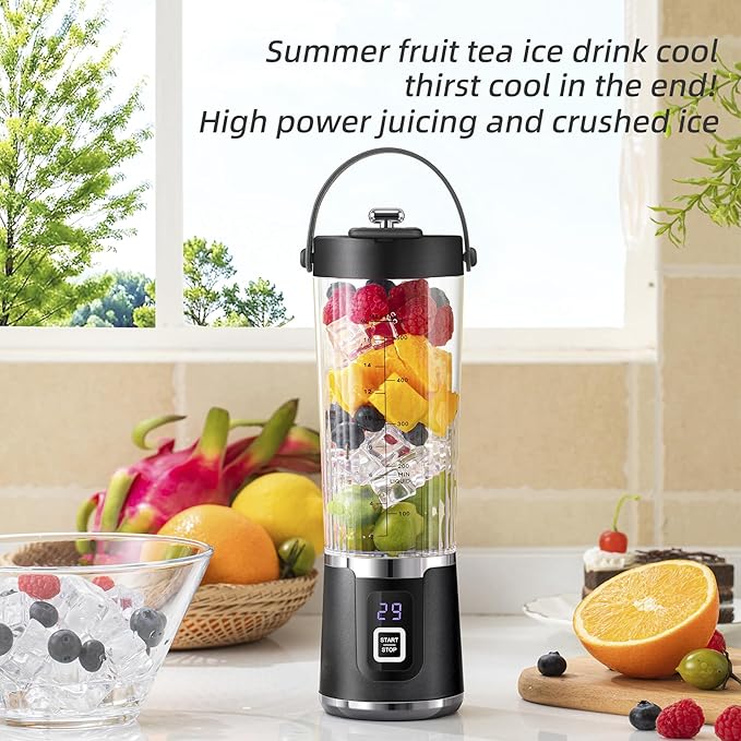 Portable Blender 500ml Cordless – 10 Steel Blades Mini Blender for Smoothies & Protein Shakes, Rechargeable Personal Crushes Ice/Frozen Fruit, Leakproof Travel Mug with Sip Spout
