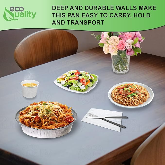 EcoQuality 7" Round Aluminum Foil Pans - Disposable Containers with Foldable Walls for Pie Baking, Cooking, Serving, Reheating, and Storing - Freezer and Oven Safe Tart Pan 250 Pack