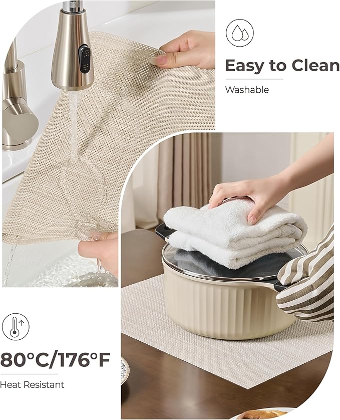 Leetaltree Beige White Placemats Set of 24 - Heat Resistant Non-Slip Place mats for Dining Table, Washable Durable PVC Vinyl Woven Table Mats(Beige White, 24)