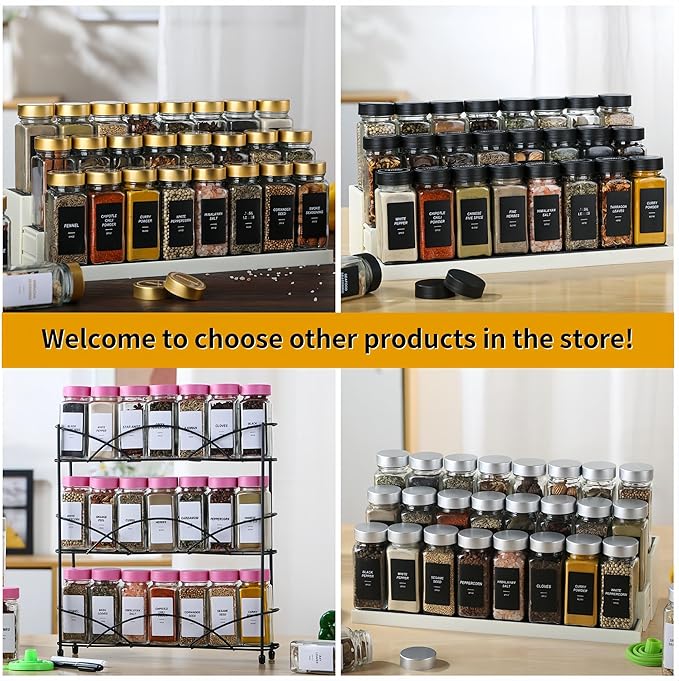 36Pcs Spice Jars Containers with Labels，4oz Black Seasoning Bottles with Shaker Lids for Rack, Cabinet, Drawer,Empty Square Condiment Pots (36, Black)