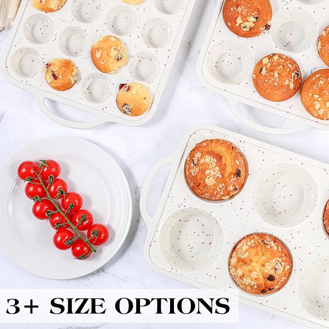 silicone muffin pan for baking with metal frame (Cream, Jumbo：6-Cup x 2 Pcs)