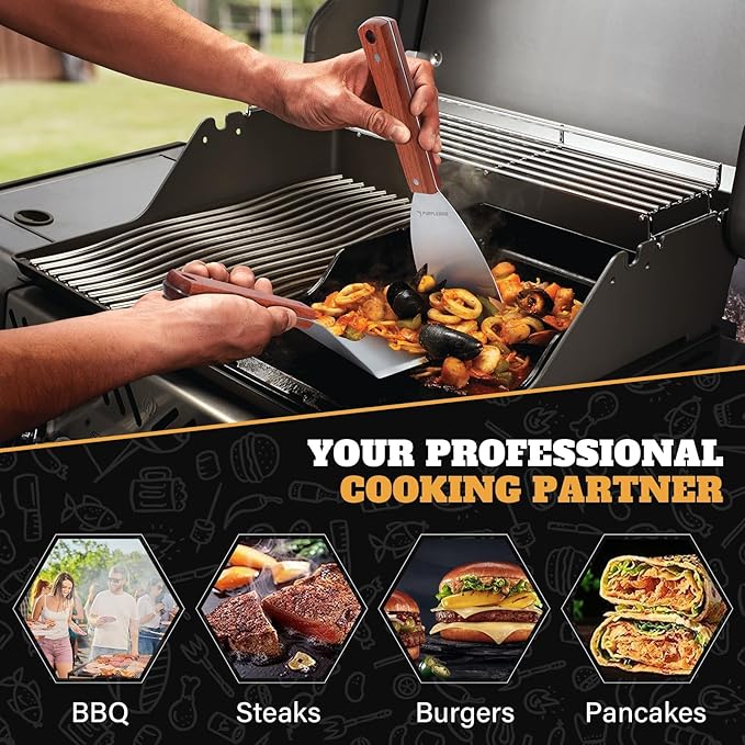 PURPLEBIRD Extra Large Grill Spatula Set Stainless Steel Smash Burger Spatula Kit, 5.5 x 5 inch BBQ Griddle Spatula and Grill Scraper, Griddle Tools, Grill Utensils for Dad