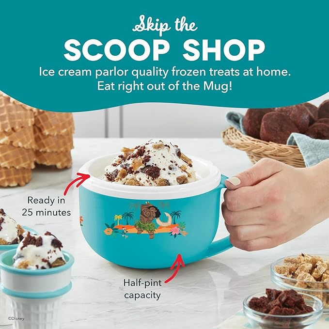 Disney Dash My Mug Ice Cream Maker - Makes Single Serving of Gelato, Frozen Yogurt, Sorbet & More - Easy to Clean & Use - Moana, 1 Bowl