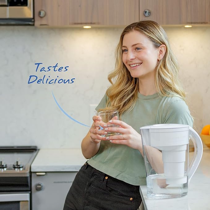 Santevia MINA Alkaline Water Filter Pitcher | 9-Cup at Water Filter System That Adds Minerals and Makes Alkaline Water | Fluoride, Chlorine and Lead Water Filter | American Filtration Media