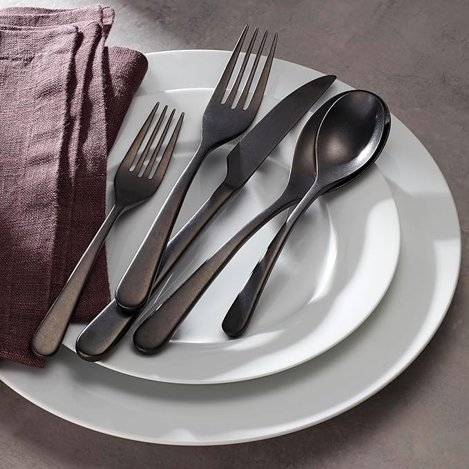 Oneida 894805 Kenbrook Black Tumbled 20 Piece Everyday Flatware Set, Service For 4