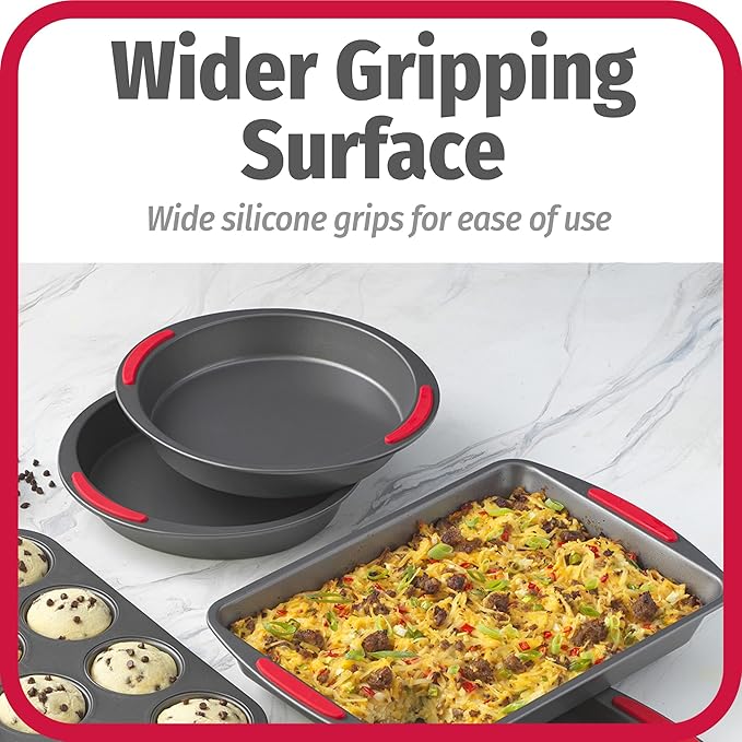 GoodCook 5-Piece Mega Grip Nonstick Bakeware Set – Cookie Sheet Pan, 2 9” Round Cake Pans, 13” x 9” Bake & Roast Pan, 12-Cup Muffin Pan - Baking Supplies, Baking Pans Set