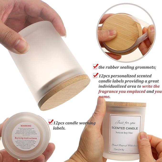 MILIVIXAY 12 Pack 7 OZ Frosted Glass Candle Jars with Lids and Candle Making Kits - Bulk Empty Candle Jars for Making Candles - Spice, Powder Containers.