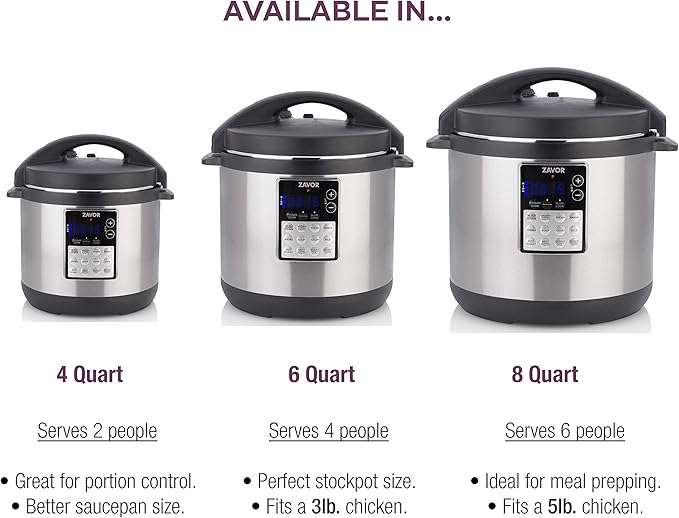 Zavor LUX Edge 6 Quart Programmable Electric Multi-Cooker: Pressure Cooker, Slow Cooker, Rice Cooker, Yogurt Maker, Steamer and more - Stainless Steel (ZSELE02)