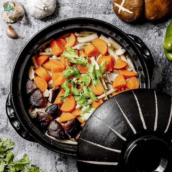Round Casserole Dish Heat-Resistant Ceramic Casserole With Lid Soup Pot With Soup Pot Oil-Free Saucepan Japanese Donabe Hot Pot With Brushstroke Saucepan With Slow Stew W,A-2.8L