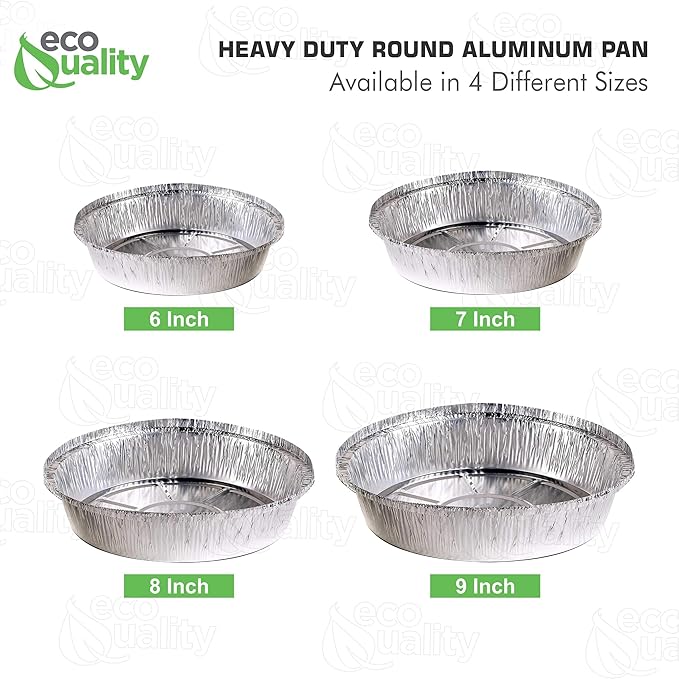 EcoQuality 9" Round Aluminum Foil Pans - Disposable Containers with Foldable Walls for Pie Baking, Cooking, Serving, Reheating, and Storing - Freezer and Oven Safe Tart Pan 100 Pack