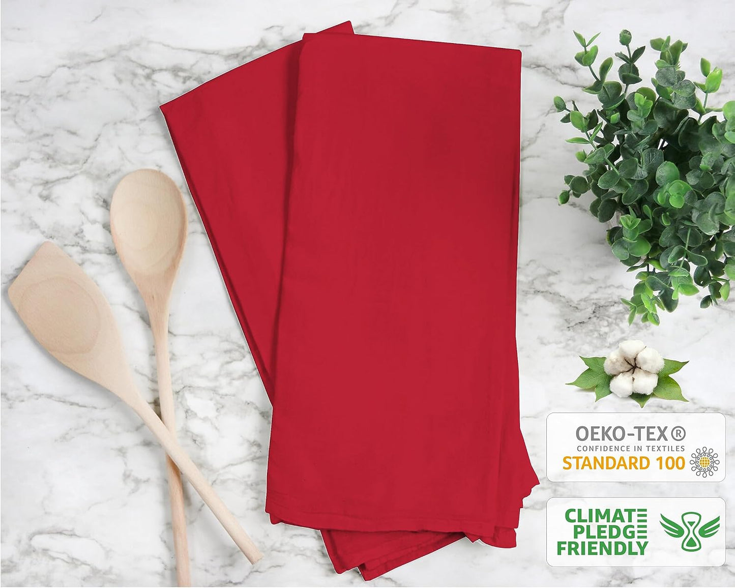 RUVANTI Flour Sack Towels 50 Pack 28x28 Inch, 100% Cotton Tea Towel, Reusable, Machine Washable, Absorbent BarTowels - Dish Cloth Perfect for Drying Dishes & Cleaning - Red