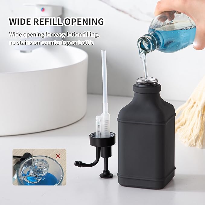 Enra Glass Soap Dispenser,17oz Gray Bathroom Soap Dispenser,Hand Liquid Soap Dispensers with Stainless Steel Pump for Bathroom,Kitchen(Dark Gray)