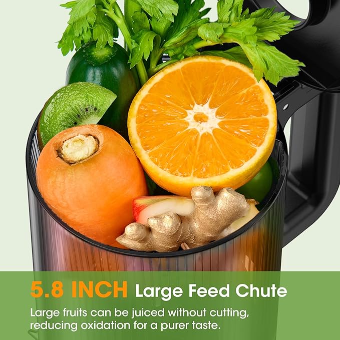 Juicer Machines, 5.8" Wide Feed Chute Cold Press Juicer for Whole Vegetables & Fruits, High Juice Yield, BPA Free (Slivery)