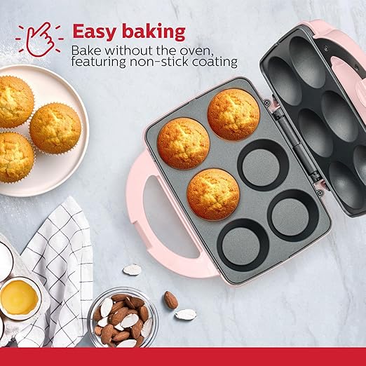 Holstein Housewares Non-Stick 6-Count Electric Cupcake Maker Machine – Bakes 6 Cupcakes, Muffins, Pizza Cups, Cinnamon Buns – Perfect for Gifts, Birthdays, Holidays, or Bake Sales, Pink