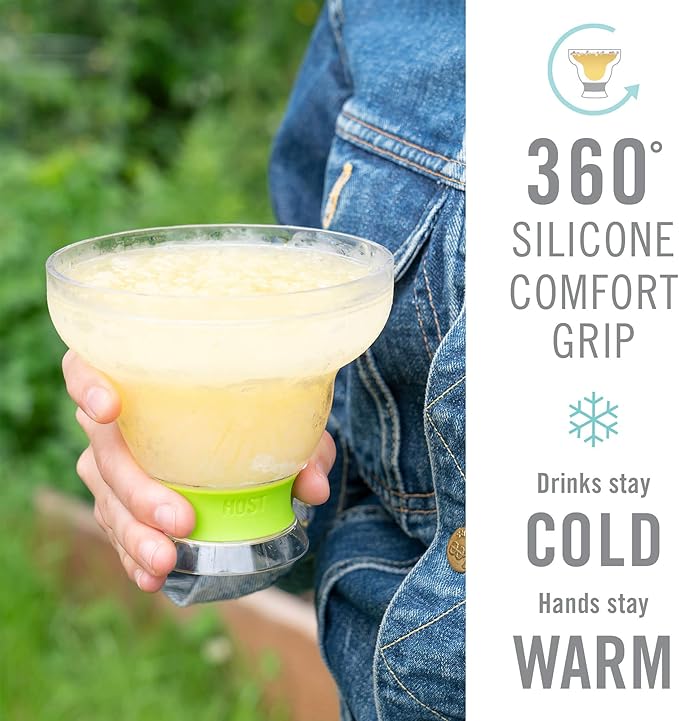 HOST FREEZE Margarita Cocktail Glasses, Frozen Cup Double Wall Insulated Daiquiri Plastic Tumblers Set Fun Tequila Drinking Cups Grey Set of 2