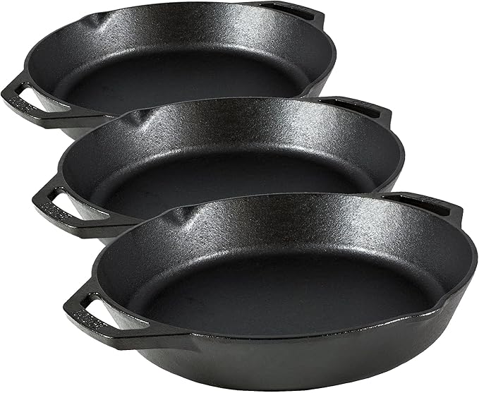 Lodge 12 Inch Pre-Seasoned Cast Iron Skillet - Dual Assist Handles - Use in the Oven,on the Stove,on-the Grill,or Over a Campfire - Black,(Pack of 3)